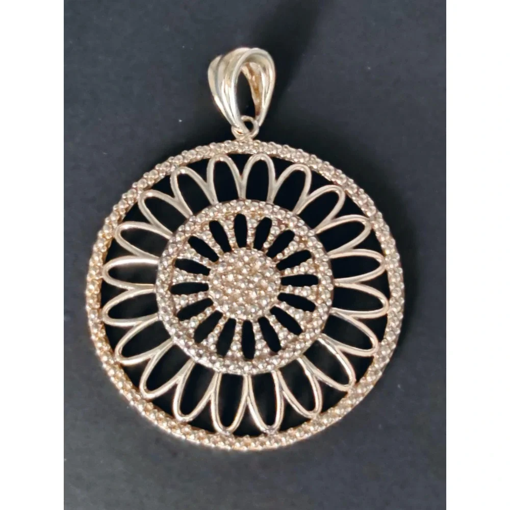 Milor Italy 925‎ Sterling Silver Floral Medallion Circular Pendant Statement